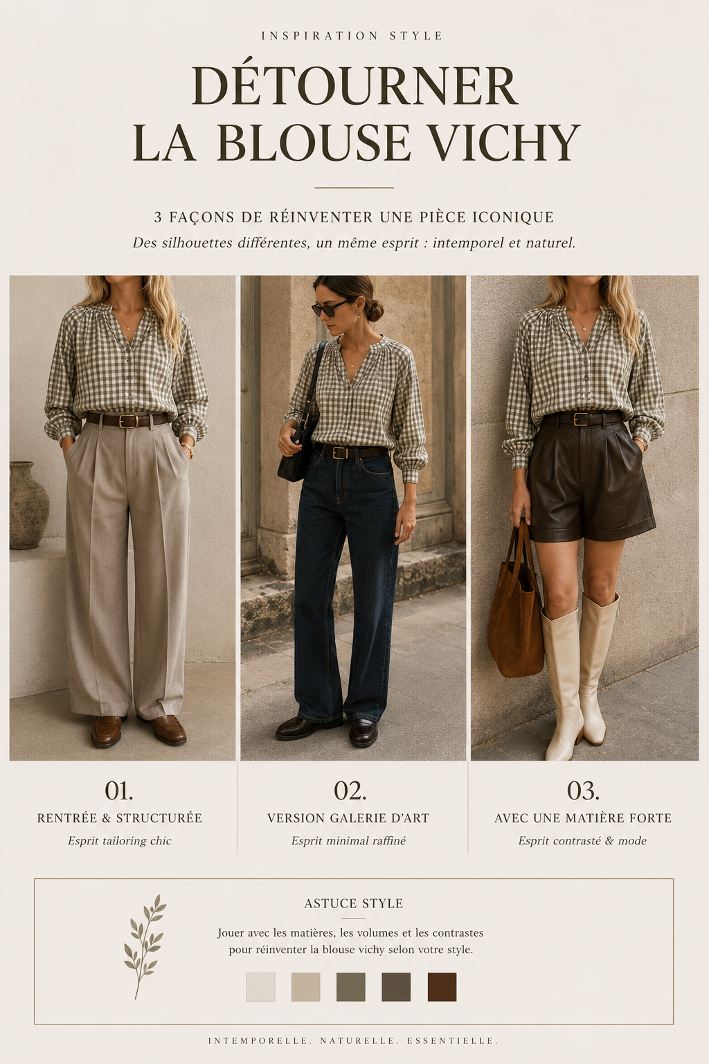 Blouse vichy – 3 inspirations looks tailoring, galerie d'art et matière forte | Coka Collection