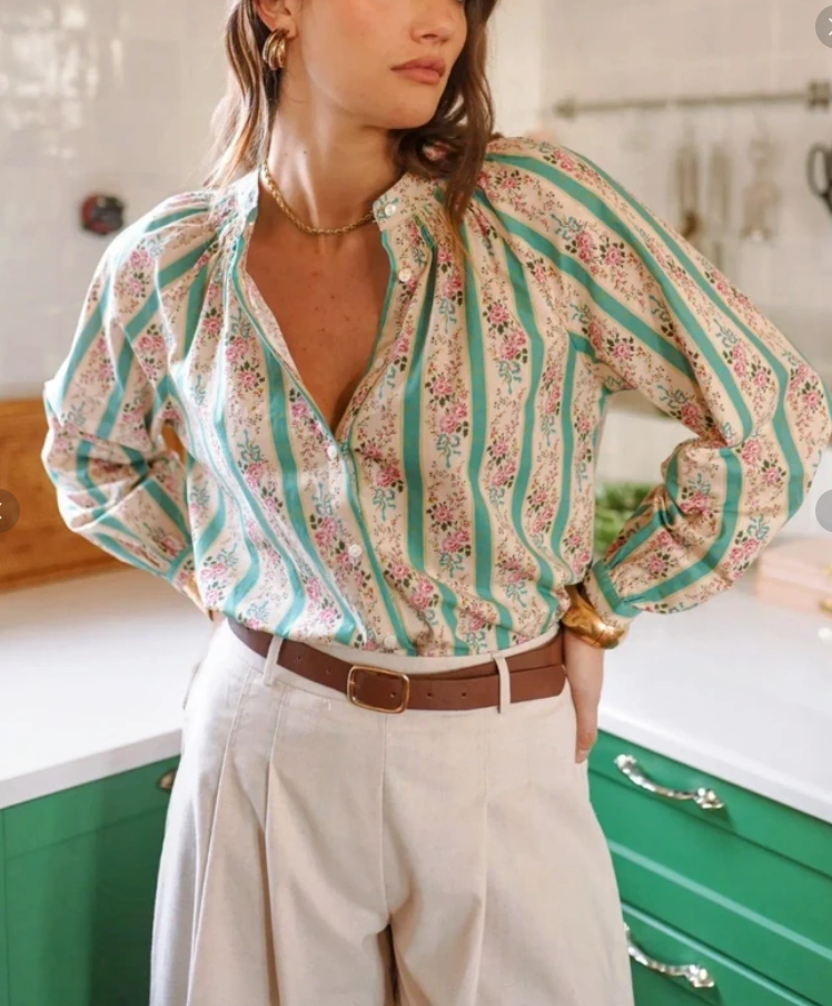 Blouse Claire rayée fleurie In April 1986 - coka collection
