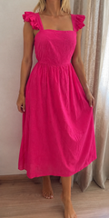 Robe Judith brodée – encolure carrée vue de face, détail broderies ton sur ton | Coka Collection