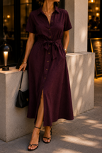 Robe Noa brodée marron chocolat – look complet, look city dinner | Coka Collection
