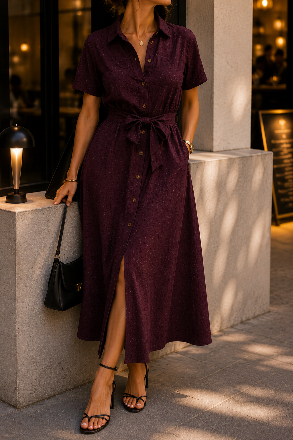 Robe Noa brodée marron chocolat – look complet, look city dinner | Coka Collection