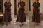 Robe Noa brodée marron chocolat – look complet | Coka Collection