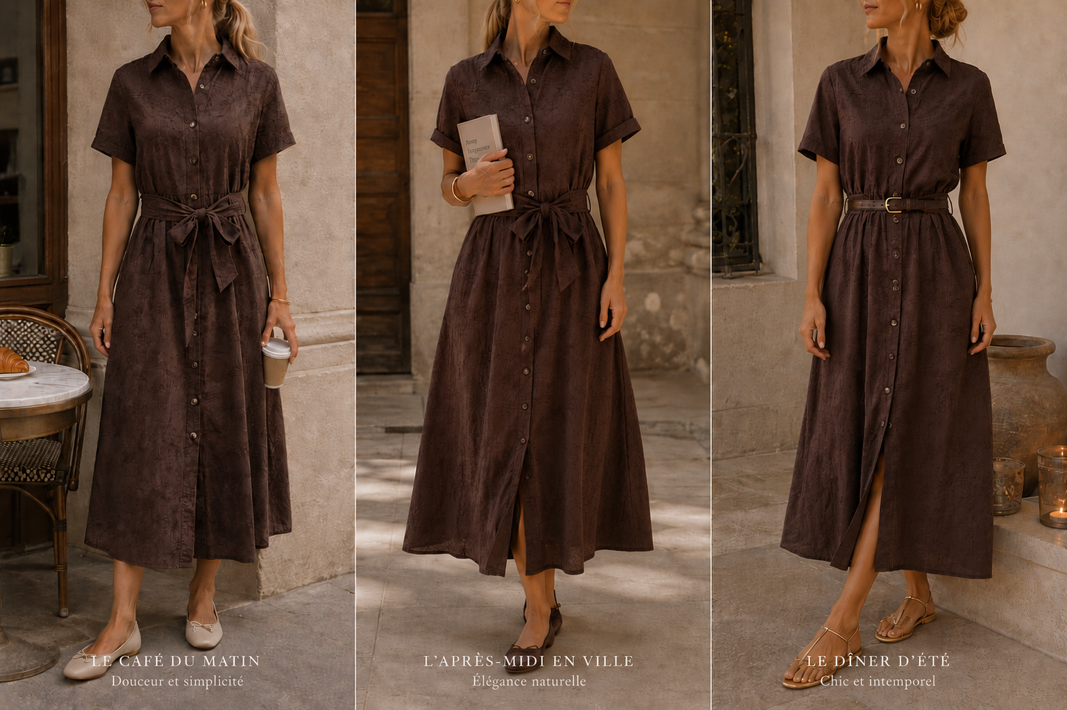 Robe Noa brodée marron chocolat – look complet | Coka Collection