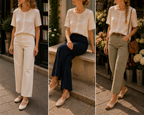 3 façons de porter  la Blouse Mathilde écrue – vue de face, plastron plissé et col crochet | Coka Collection