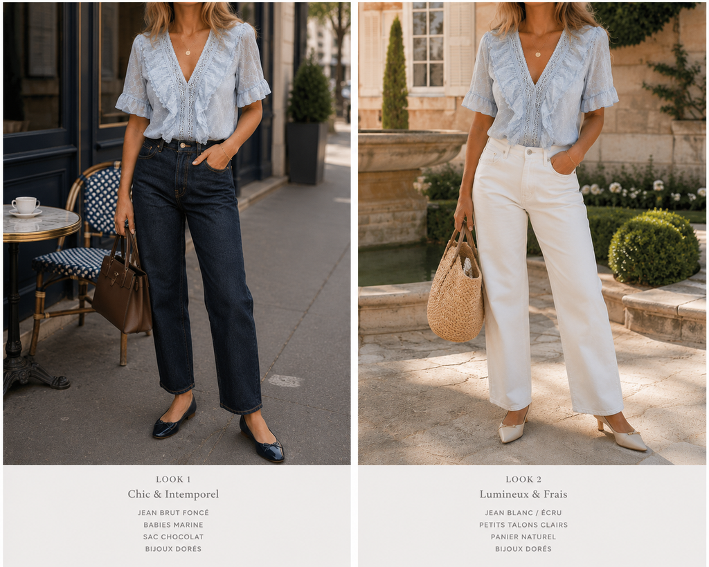 Blouse Enola brodée bleu ciel – Volants et dentelle