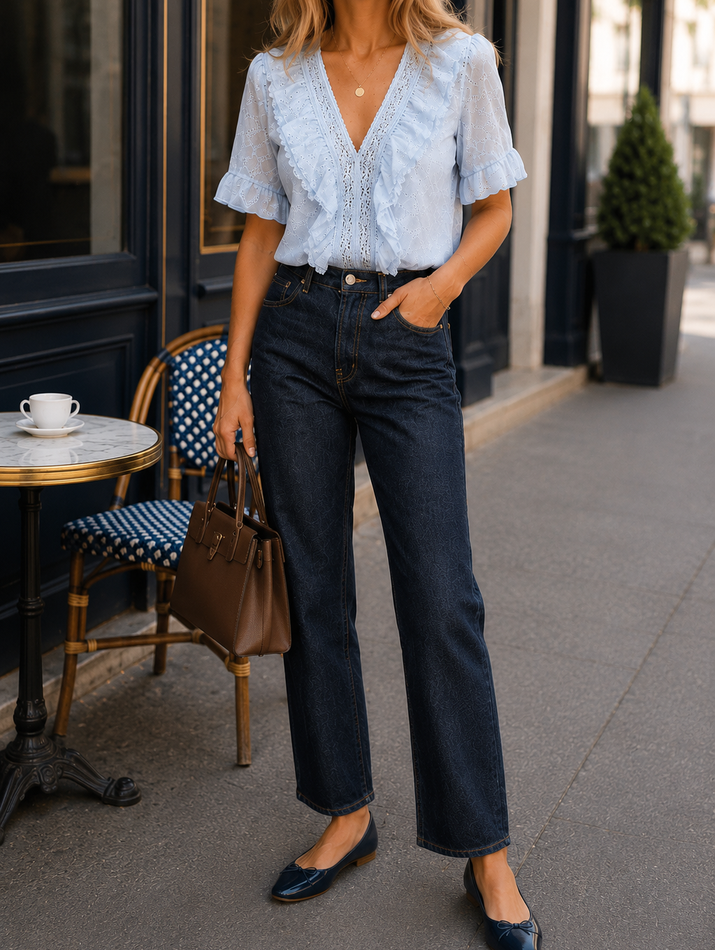 Blouse Enola brodée bleu ciel – Volants et dentelle