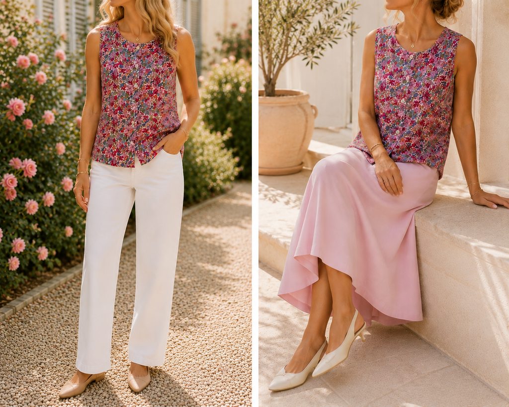2 façons de porter une blouse fleurie sans manches – Jardin & Terrasse | Coka Collection 