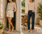 2 façons de porter la Blouse Margot fleurie gaze de coton Lili & Lala avec volants
