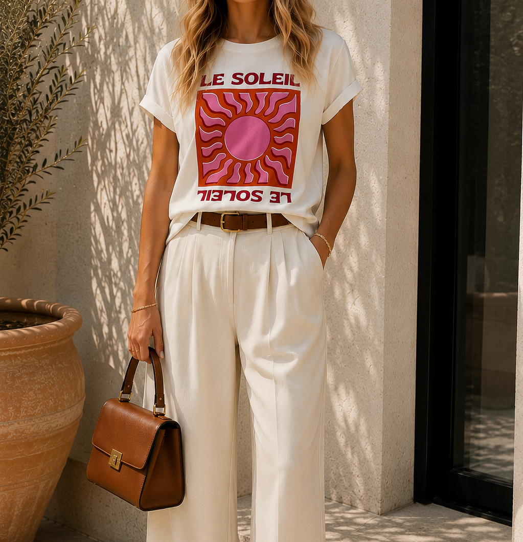 T-shirt Soleil imprimé graphique - Fabrication italienne