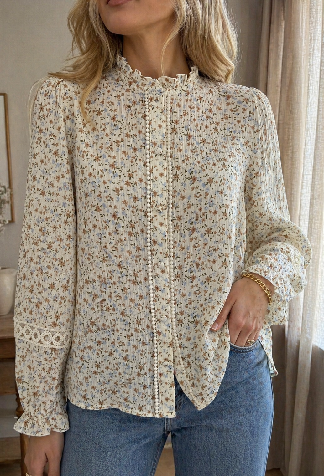 Blouse Lucie fleurie gaze de coton écrue Lili & Lala 