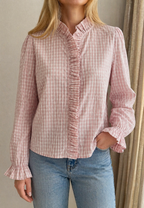 Blouse Angèle carreaux rose poudré Lili & Lala avec col volanté