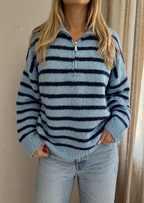 Pull Lou Kilky rayé bleu ciel marine femme - Coka Collection
