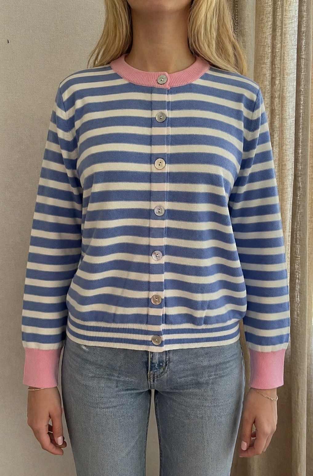 Gilet Rosalie Kilky rayé bleu blanc femme - Coka Collection