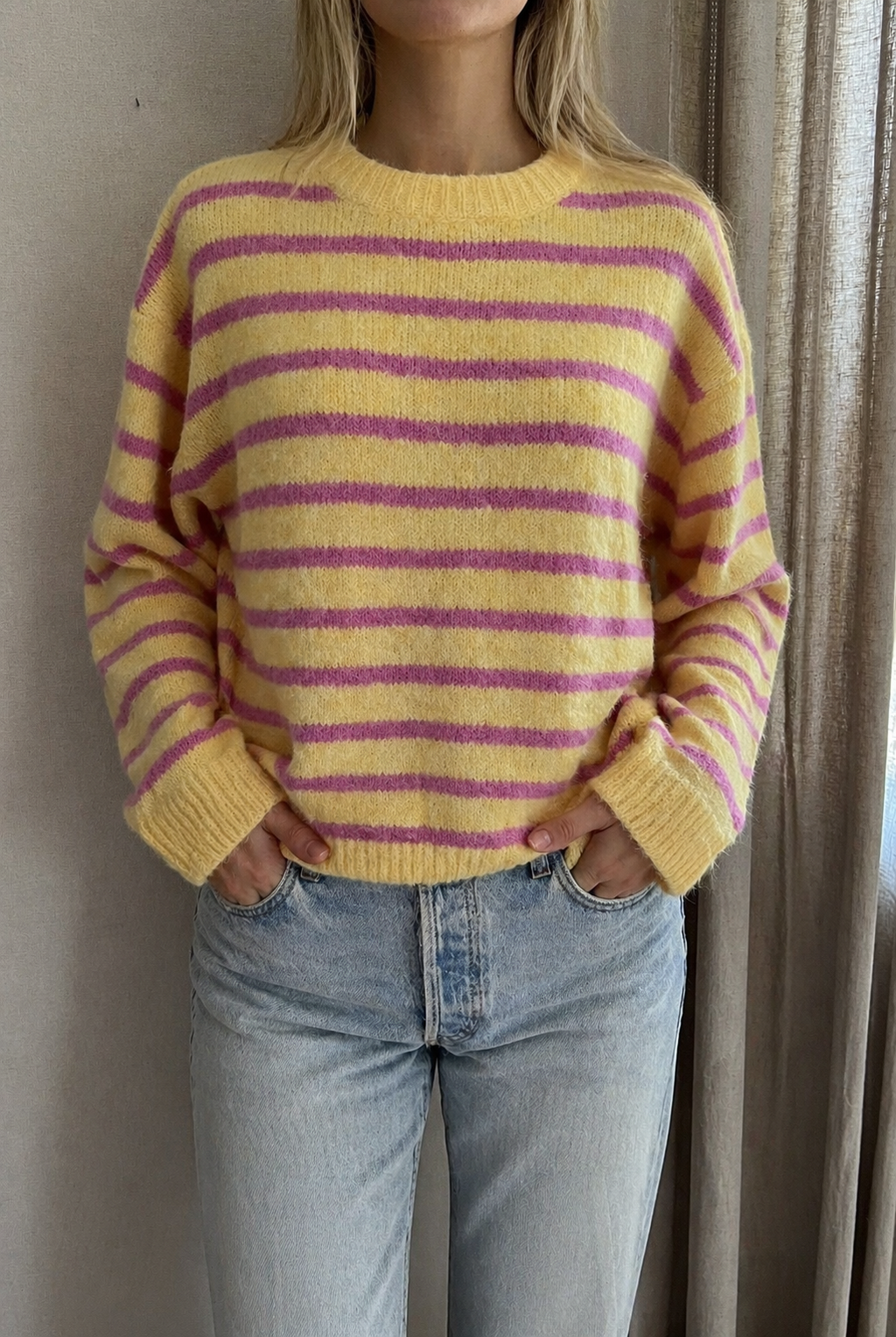 Pull Léonie Kilky rayé jaune rose femme - Coka Collection