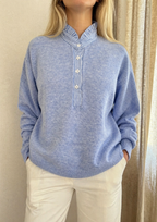 Pull Jeanne Kilky bleu ciel effet chemise femme - Coka Collection