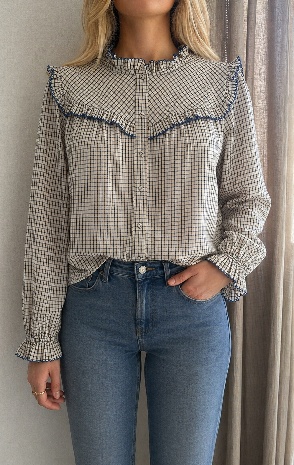 Blouse Elise carreaux beige bleu Lili & Lala - coka collection