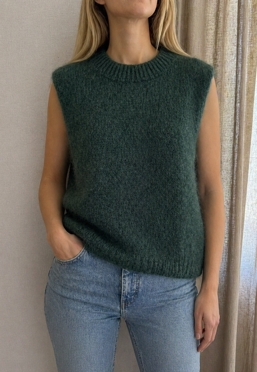 Pull sans manches mohair vert sapin femme - Coka Collection