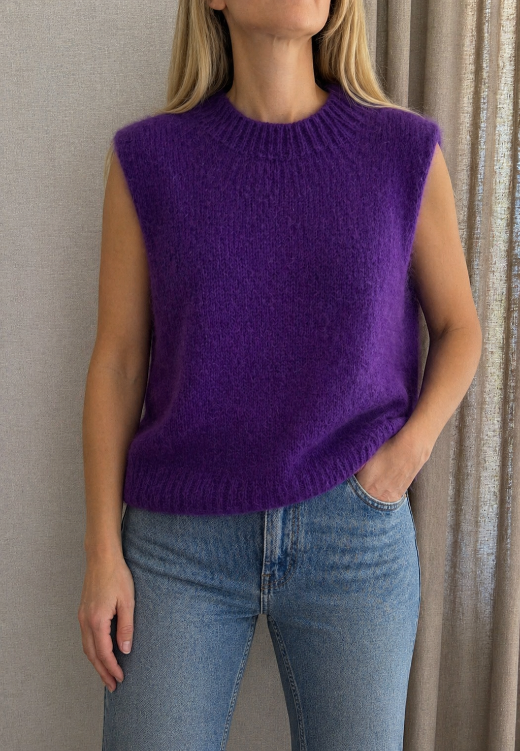 Pull sans manches mohair violet femme - Coka Collection