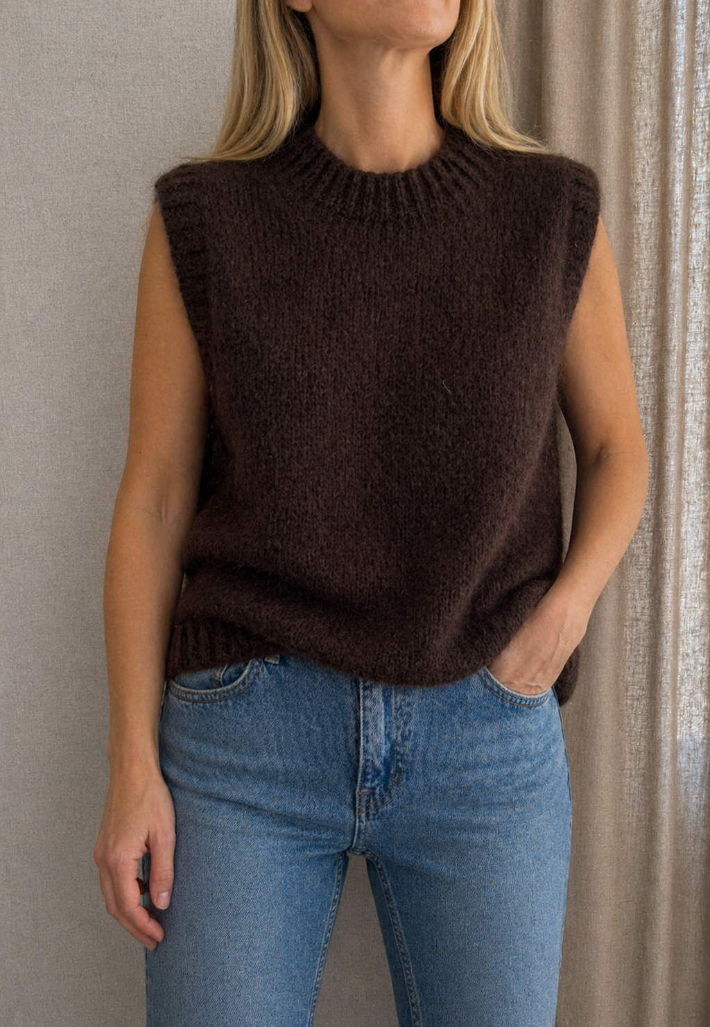 Pull sans manches mohair marron femme - Coka Collection