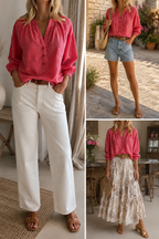Blouse Gaëlle vichy rose & rouge Lili & Lala