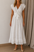 Robe Sandrine longue blanche broderie anglaise - visuel produit - Coka Collection