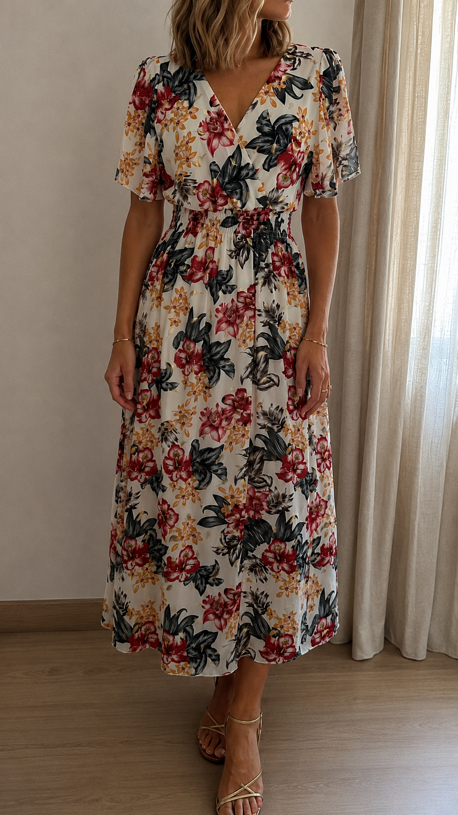 Robe Marion longue fleurie blanche - visuel produit - Coka Collection