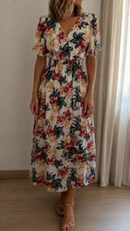 Robe Marion longue fleurie blanche - visuel produit - Coka Collection