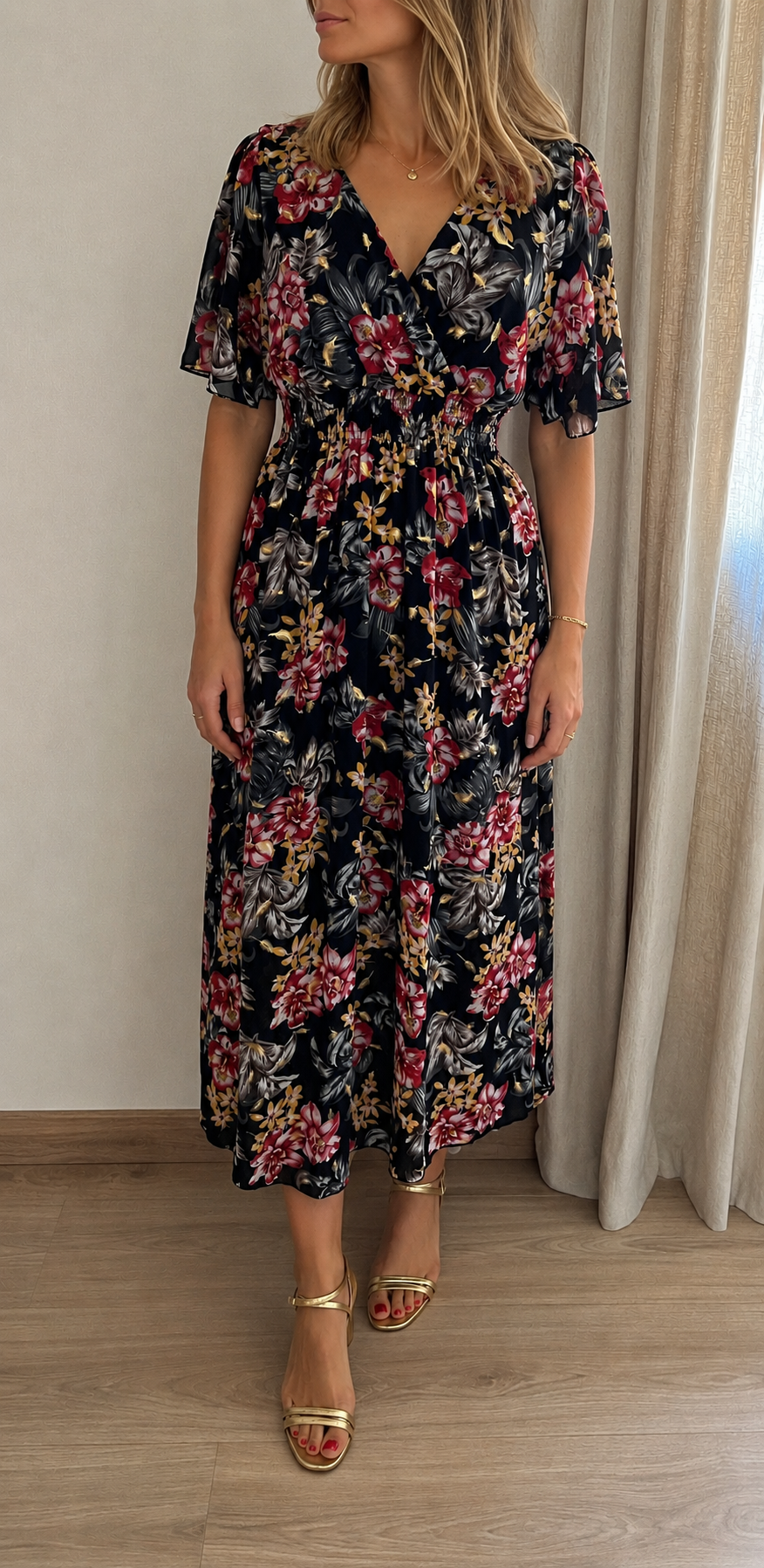 Robe Marion longue fleurie noire - Coka Collection