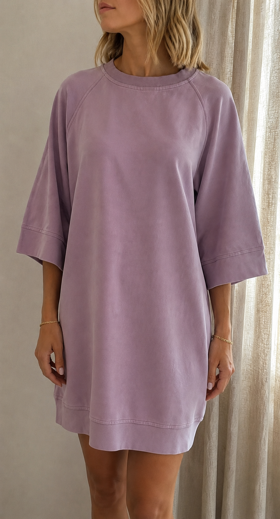 Robe sweat rose Lisa oversize col rond - Coka Collection