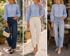 Blouse Ella bleu ciel brodée In April 1986 - 3 idées de look - Coka Collection