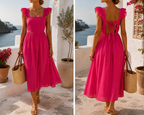 Robe Judith brodée – encolure carrée vue de face, détail broderies ton sur ton | Coka Collection