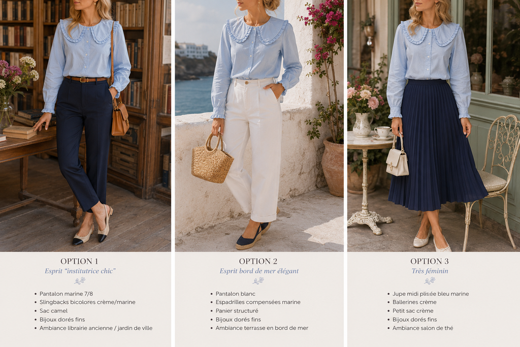 3 façons de porter la blouse Sacha col claudine Lili & Lala - Coka collection
