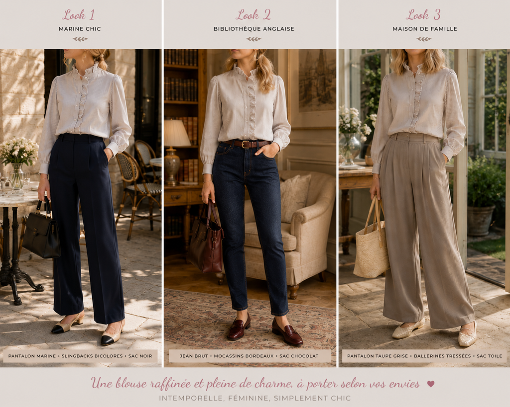 3 façons de porter la Blouse Ninon rayée beige blanc Season 