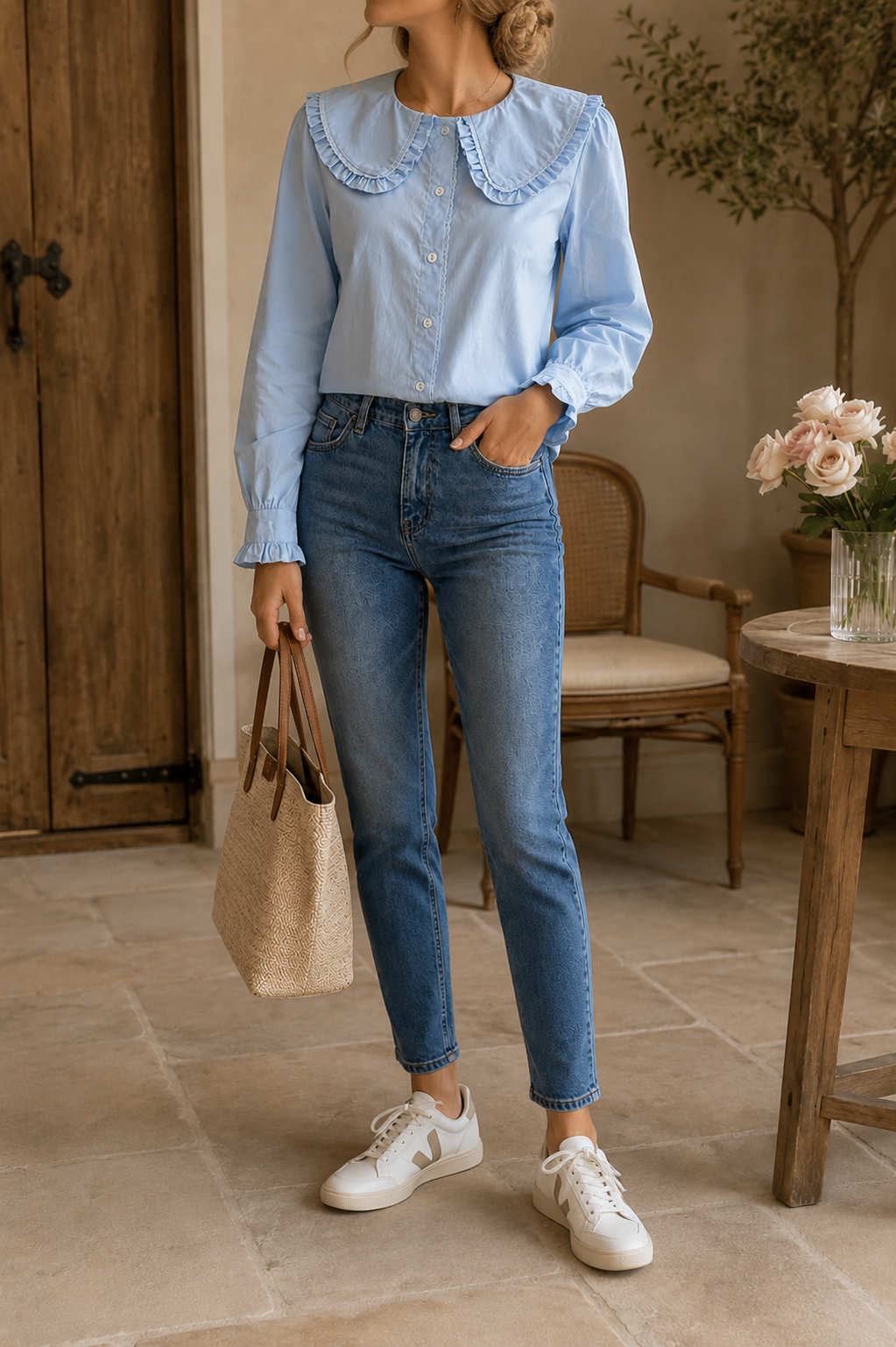 Blouse Sacha bleu ciel col claudine Lili & Lala - Coka Collection