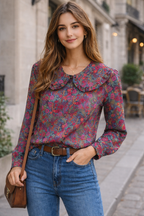 Blouse Juliette fleurie col claudine volanté In April 1986