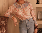 Blouse Fleur imprimé fleuri col brodé In April 1986