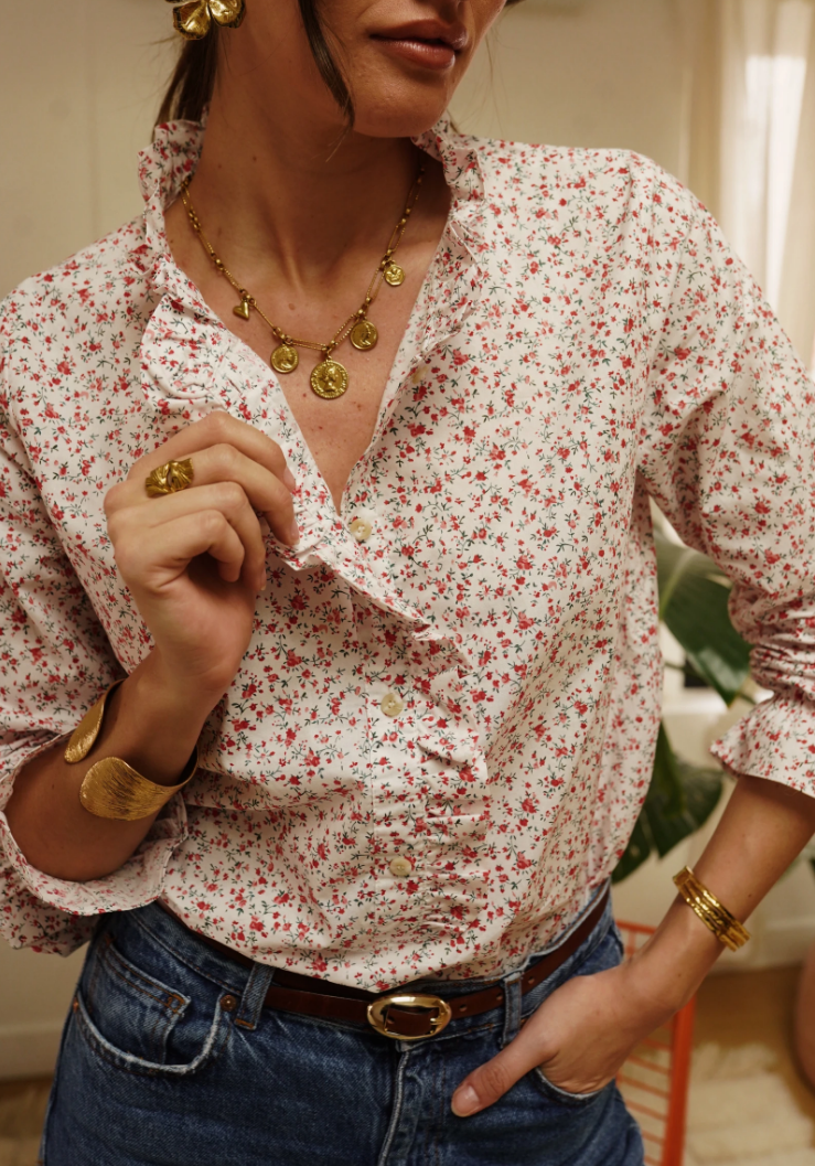 Blouse Elisa fleurie In April 1986 - vue de face - Coka Collection