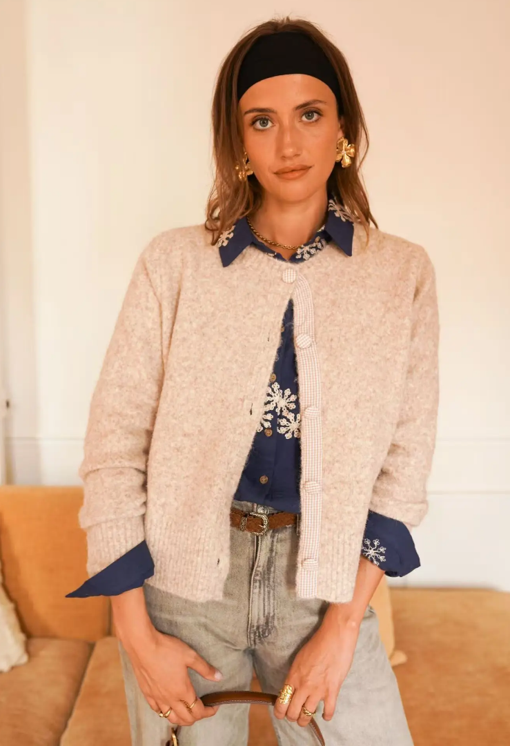 Gilet Eva beige chiné boutons vichy In April 1986