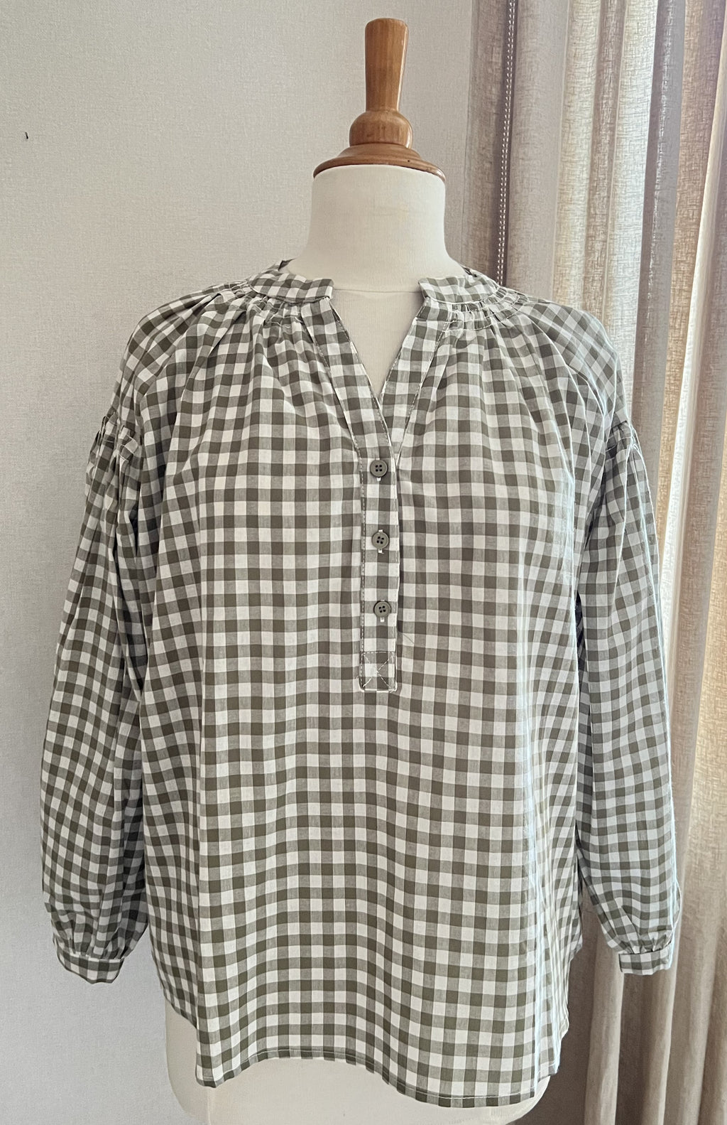 Blouse Lison vichy kaki Season - vue de face