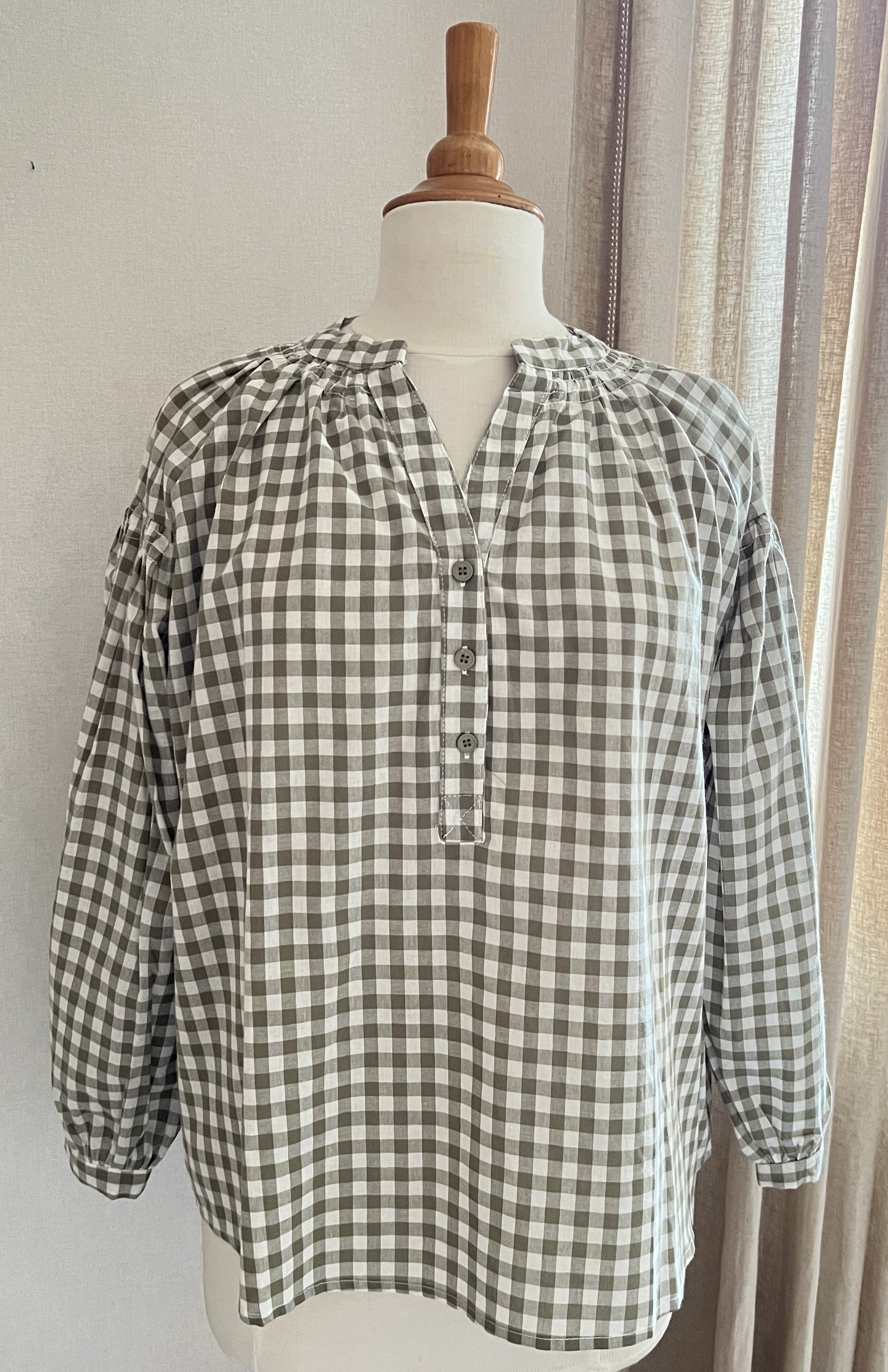 Blouse Lison vichy kaki Season - vue de face