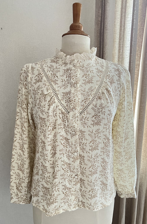 Blouse Estelle motif feuillage beige Season avec dentelle - vue de face