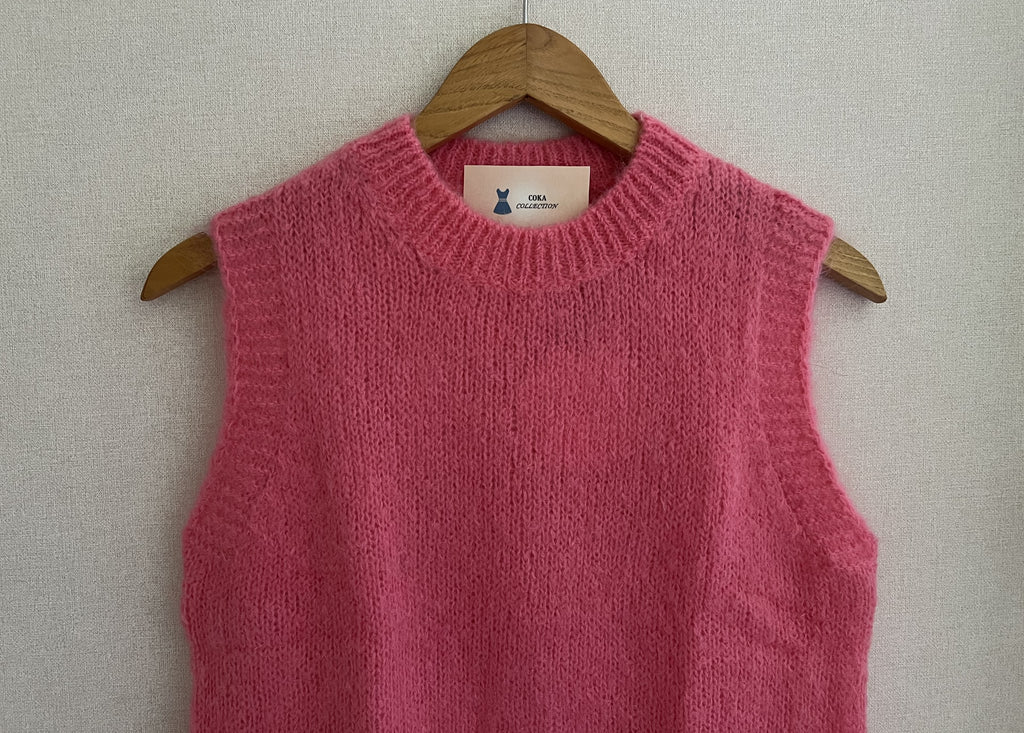 Pull sans manches mohair Made in Italy - coloris rose lumineux
