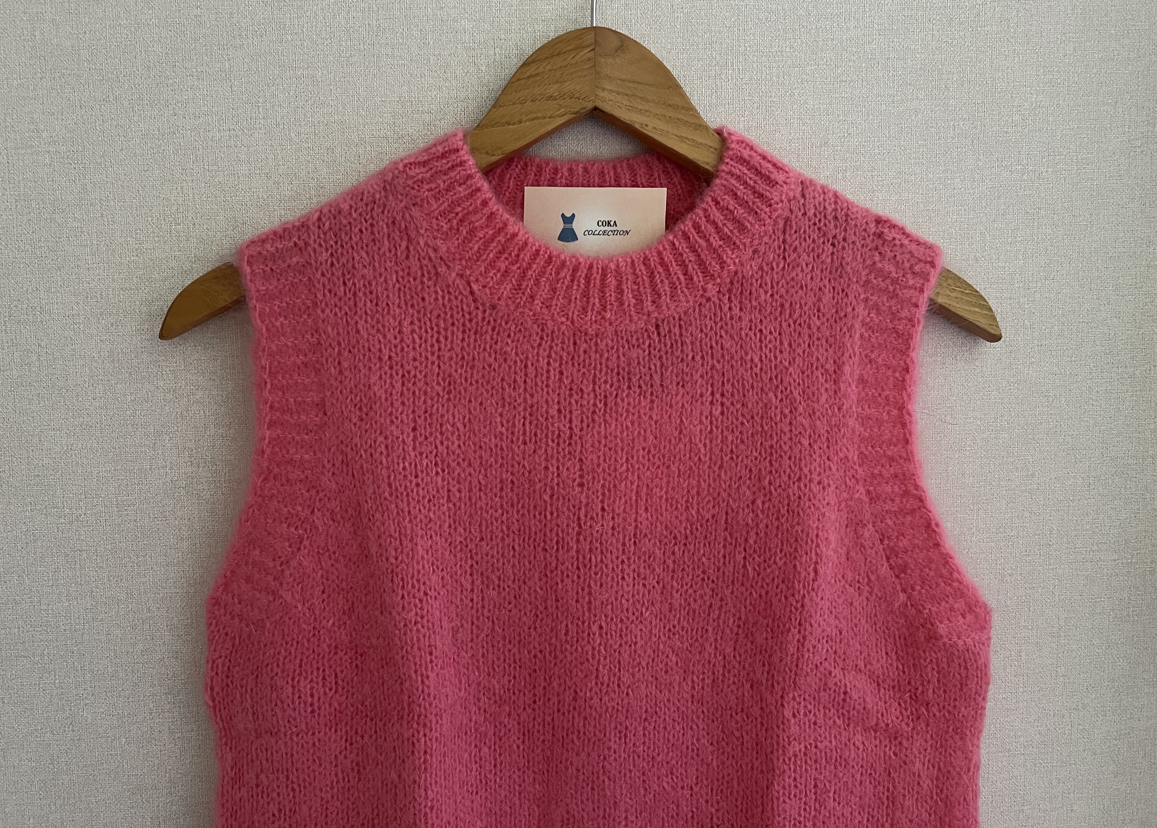 Pull sans manches mohair Made in Italy - coloris rose lumineux