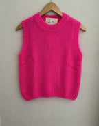 Pull sans manches mohair rose fluo femme - vue de face - Coka Collection