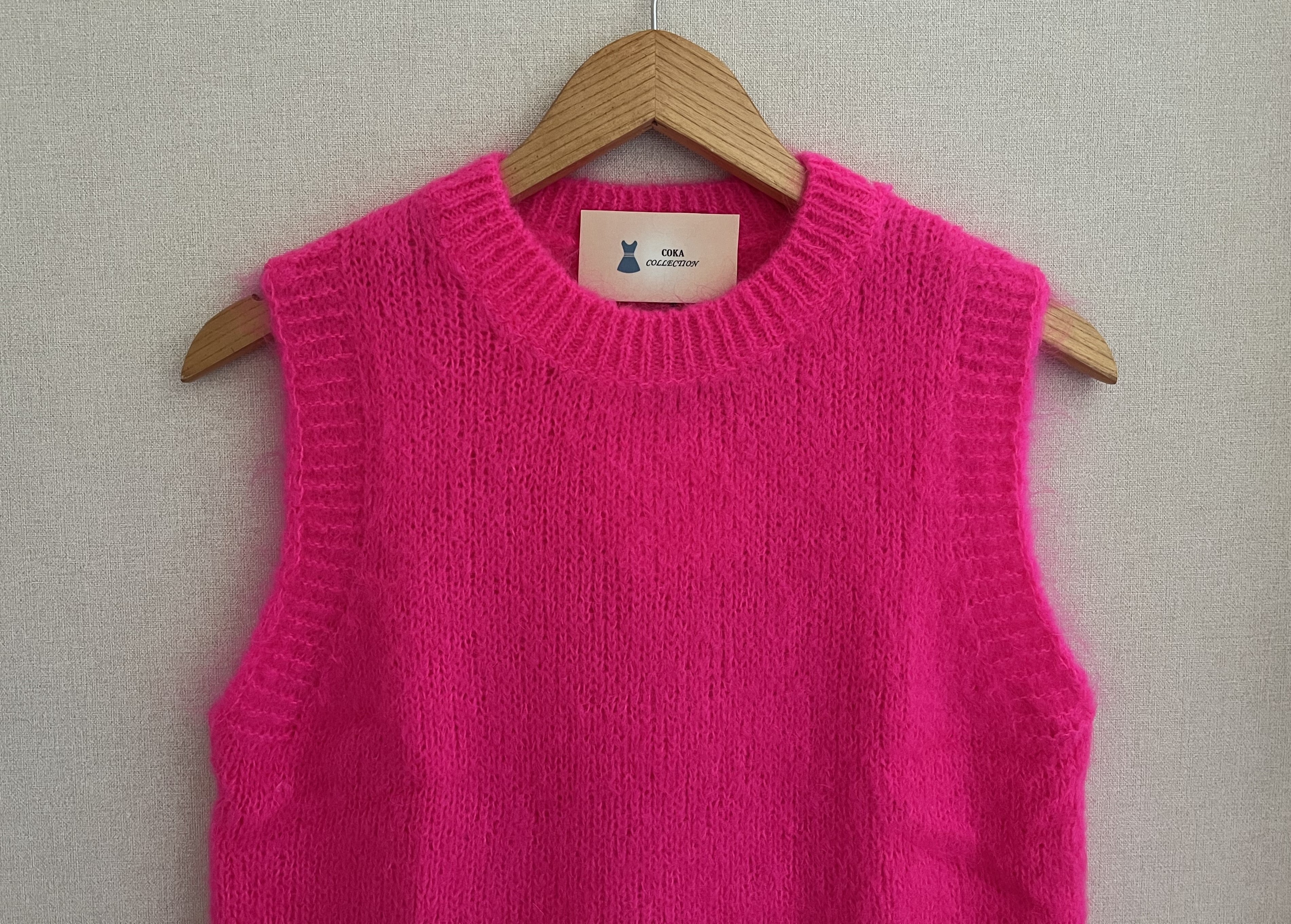 Pull sans manches mohair Made in Italy - coloris rose fluo lumineux