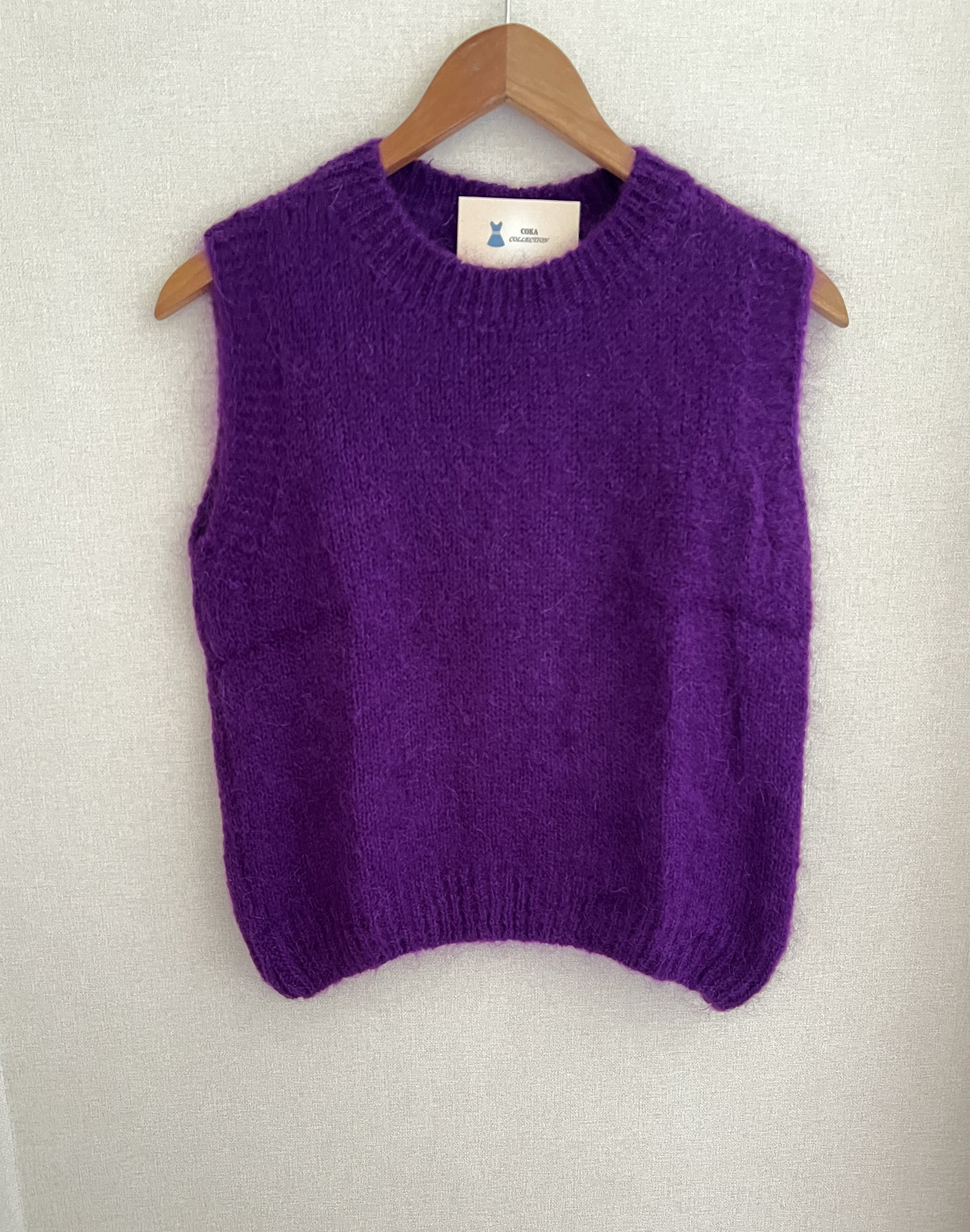 Pull sans manches mohair violet femme - vue de face - Coka Collection