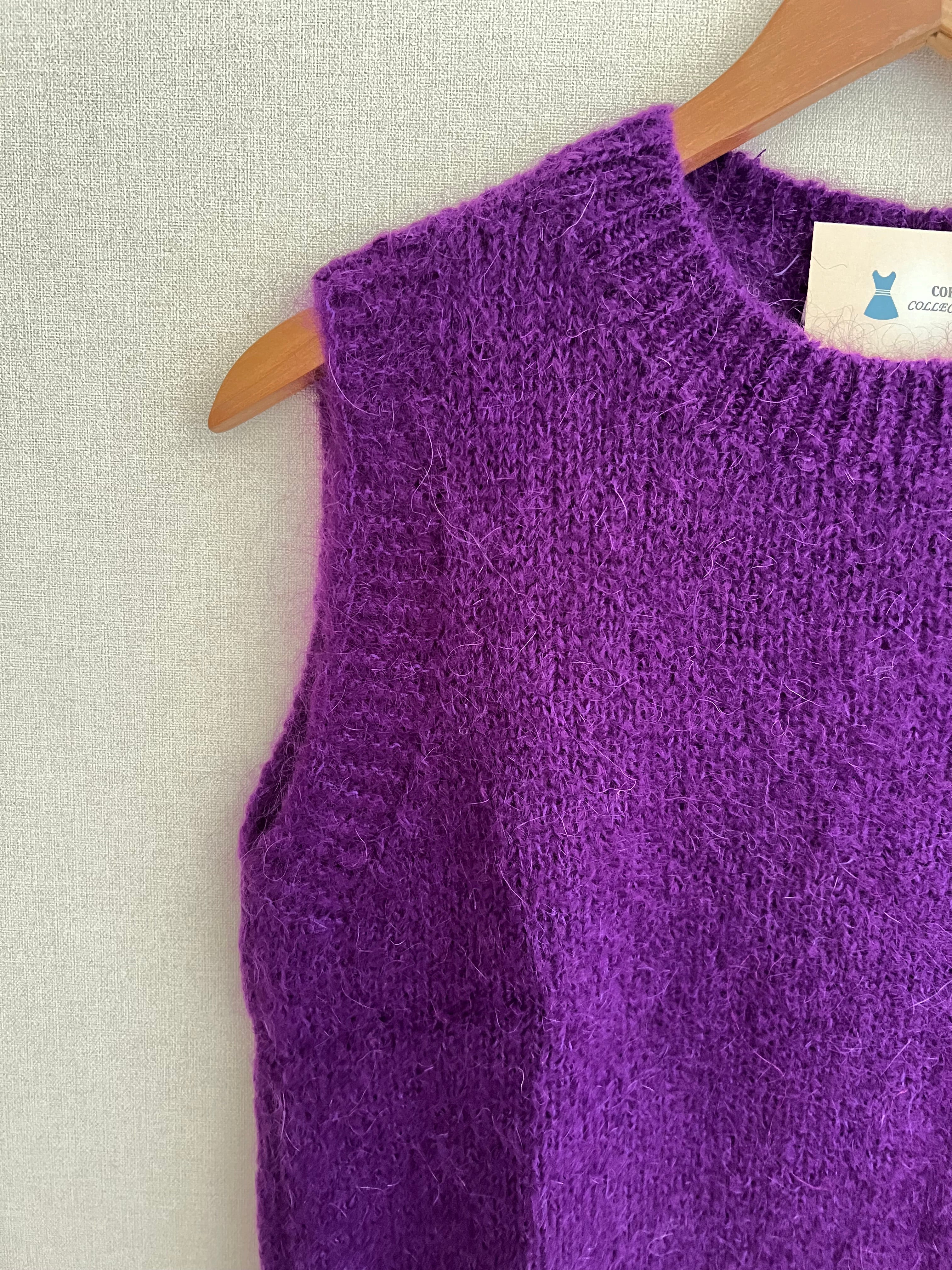 Pull Soline mohair violet col rond côtelé - détail maille douce
