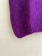 Pull mohair femme violet - détail bas côtelé