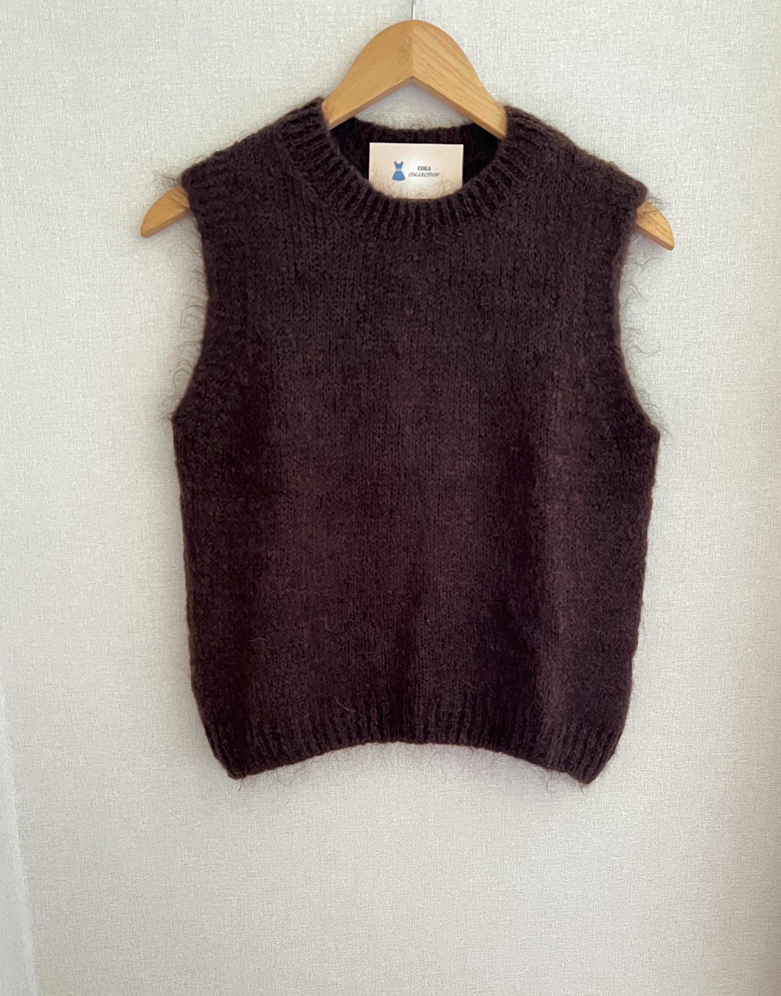 Pull sans manches mohair marron femme - vue de face - Coka Collection