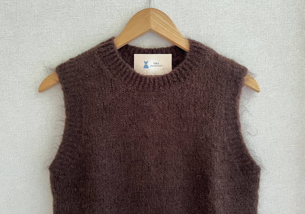 Pull sans manches mohair Made in Italy - coloris marron intemporel